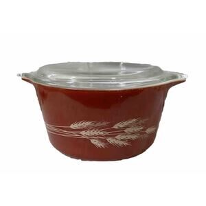 Vintage Pyrex Autumn Harvest Wheat Serve & Store Casserole Bowl 473 B Lid 470-C